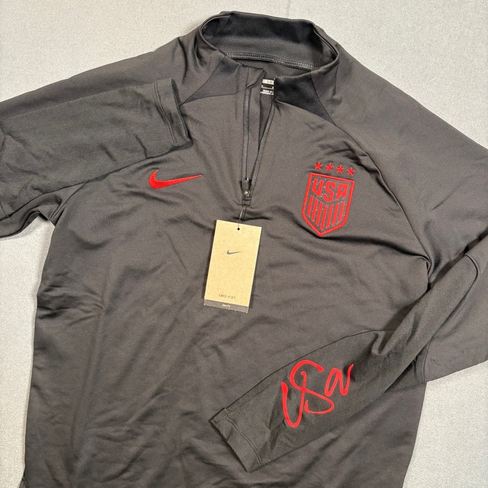 Nike USWNT Strike Drill Top Mens Black Red Dry-FIT Soccer Quarter-Zip DR4627-010